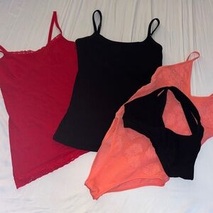 BIG LOT BASICS! 2 PACT ORGANIC TANKS (RED/BLK), BODYSUIT, DEMI BRA, LEGGINGS XS